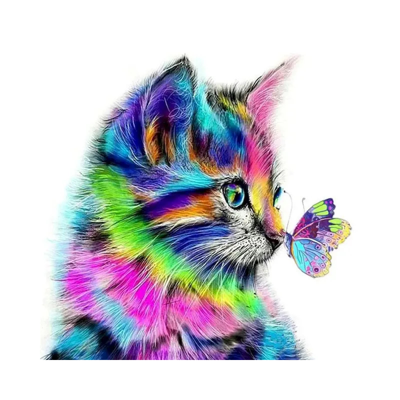 Resultat final du tableau Arc-en-Ciel & Papillon Tableau Félin Enchanteur