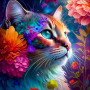Fleuri Enchanteur Tableau Félin Onirique Peinture Par Numéro Chats