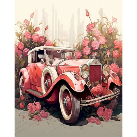 Voiture Ancienne & Roses Peinture par Numéro Voiture & Véhicules