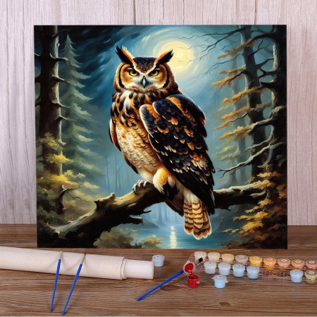 Le Hibou Sentinelle de la Forêt Lunaire Peinture par Numéro Hibou
