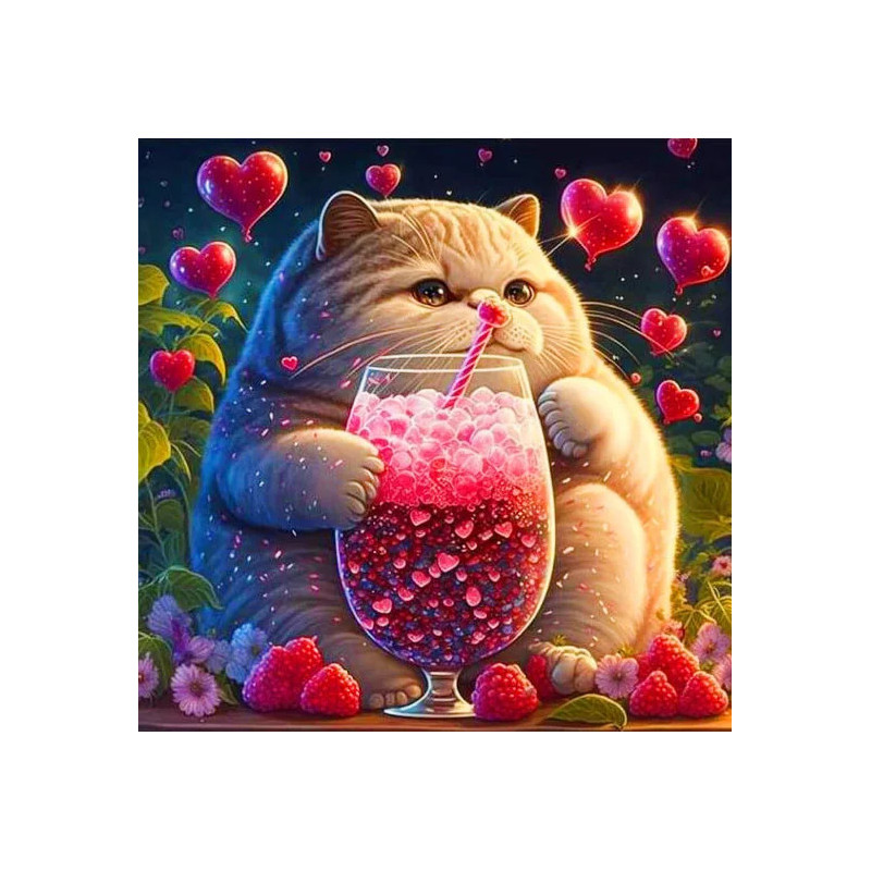 Résultat final de la peinture de chat amoureux au cocktail.
