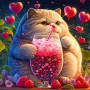 Chat Amoureux et son Cocktail de Fruits Magique Peinture par Numéro Saint-Valentin