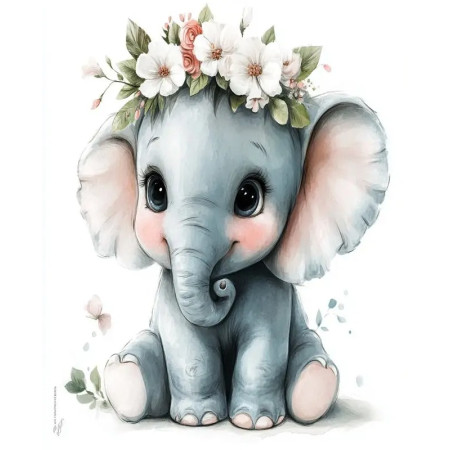 Bébé Éléphant Fleuri Mini peinture par numéro