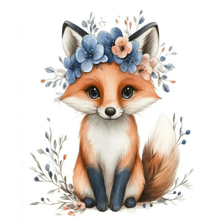 Bébé Renardeau Fleuri Mini peinture par numéro