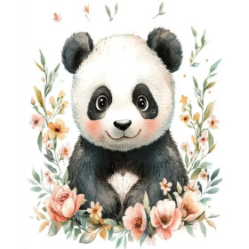 Bébé Panda Fleuri Mini peinture par numéro