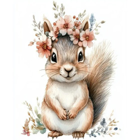 Écureuil et Couronne de Fleurs - 15x20cm Mini peinture par numéro