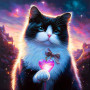 Chat Céleste au Cœur de Lumière Peinture par Numéro Saint-Valentin