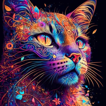 Psychédélique Tableau Félin Hypnotique Peinture Par Numéro Chats