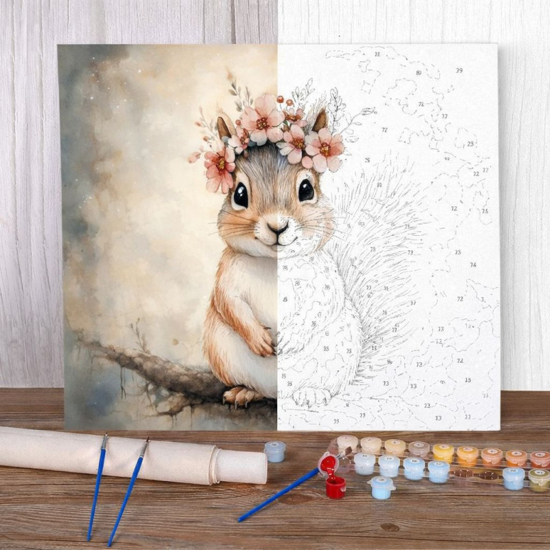 Résultat mini peinture par numéro écureuil fleurs
