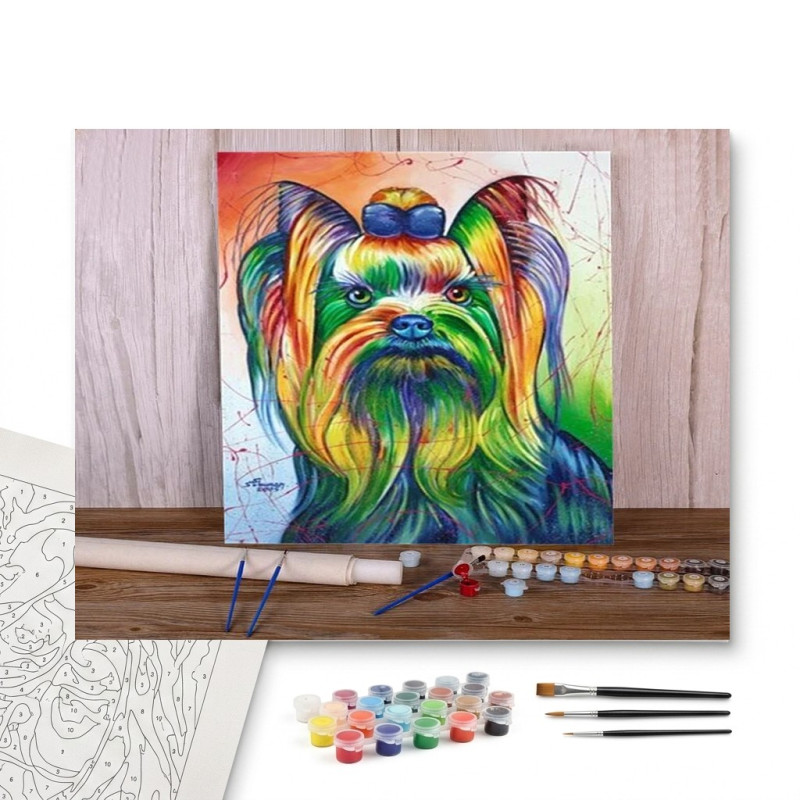 Contenu complet du kit peinture par numero Yorkshire Terrier Multicolore Pop Art
