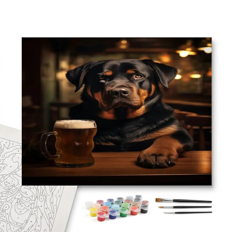Contenu complet du kit peinture par numero Chien Cody