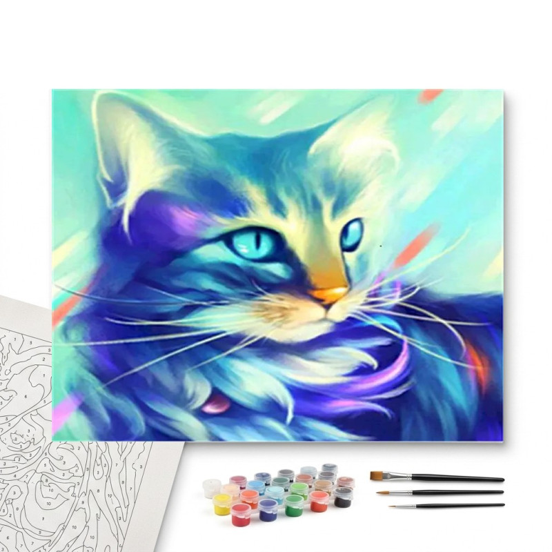 Contenu complet du kit peinture par numero Chat Féerique Tableau Mystique