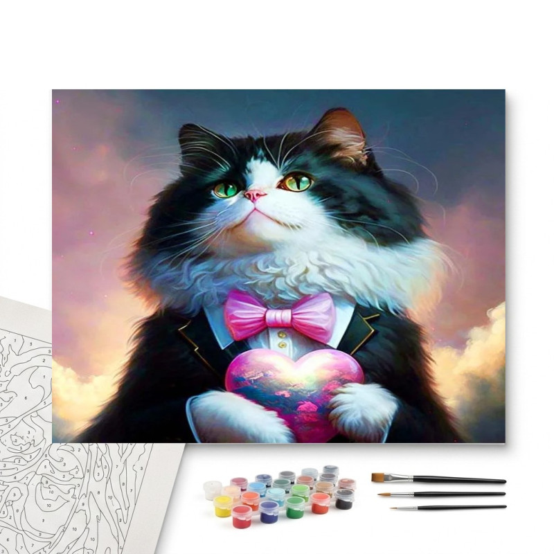 Contenu complet du kit peinture par numero Élégant Tableau Félin Chic