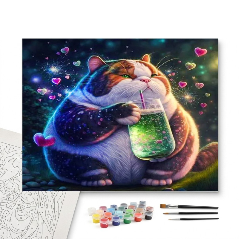 Contenu complet du kit peinture par numero Magique Tableau Félin Enchanté