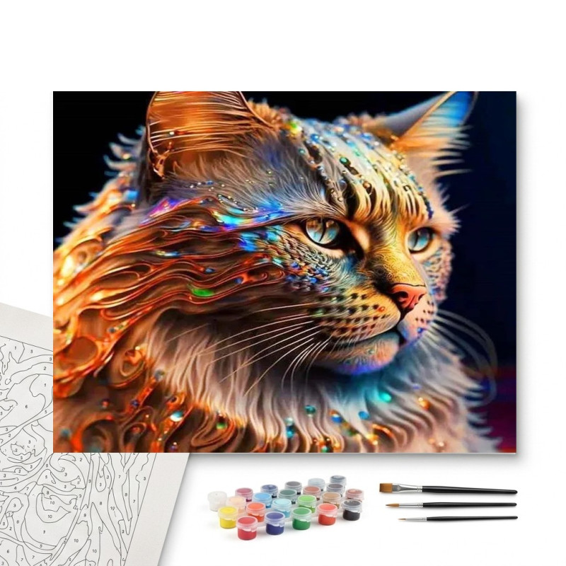 Contenu complet du kit peinture par numero Majestueux Tableau Félin Mystique