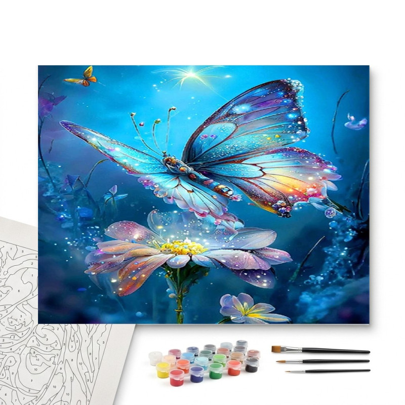 Contenu complet du kit peinture par numero Papillon Féerique