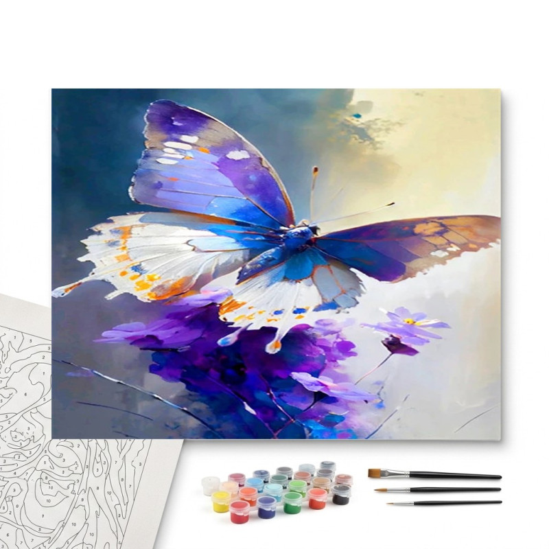Contenu complet du kit peinture par numero Papillon Majestueux