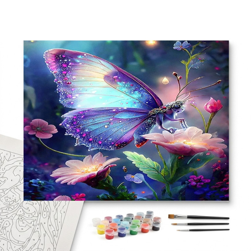 Contenu complet du kit peinture par numero Papillon Magique