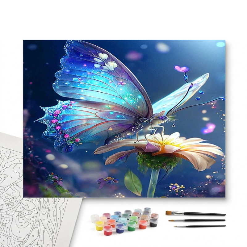 Contenu complet du kit peinture par numero Papillon Enchanteur