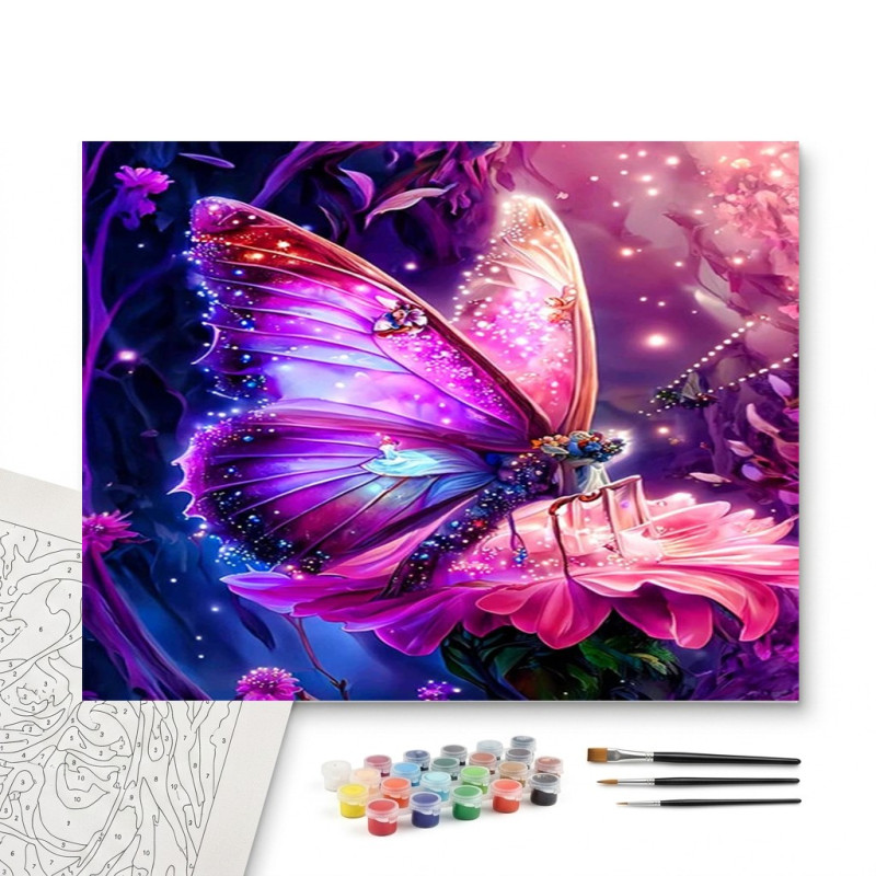 Contenu complet du kit peinture par numero Papillon Férique