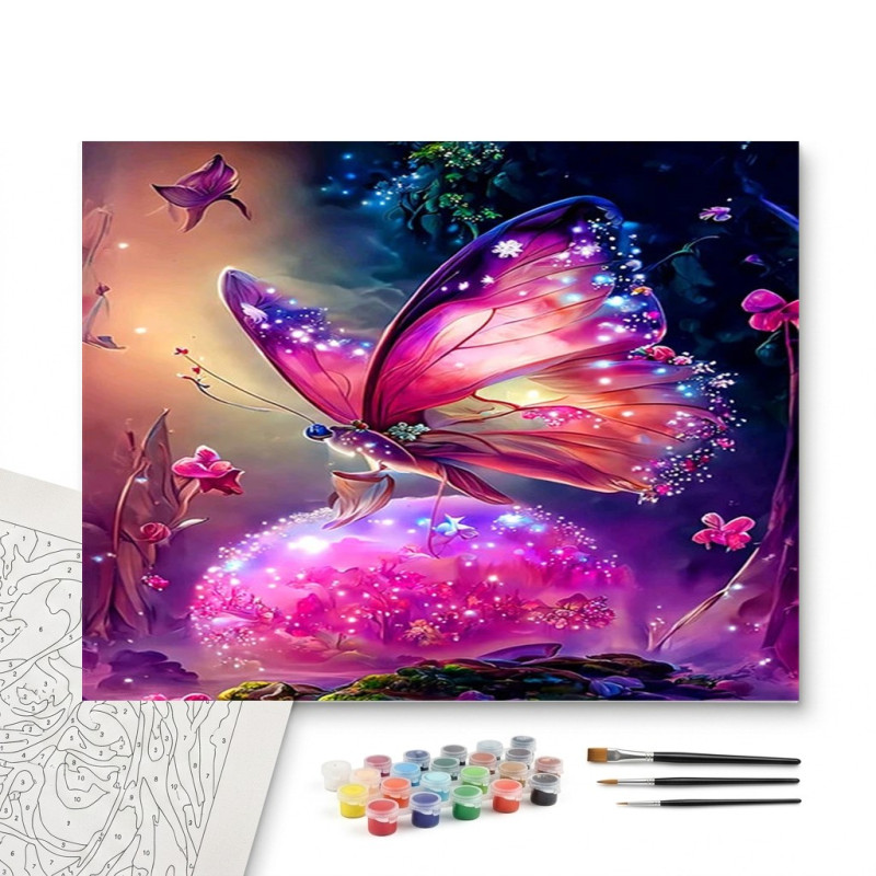Contenu complet du kit peinture par numero Papillon Magique