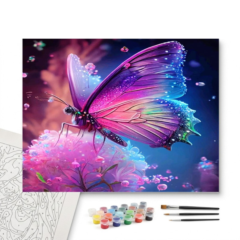 Contenu complet du kit peinture par numero Papillon Irisé
