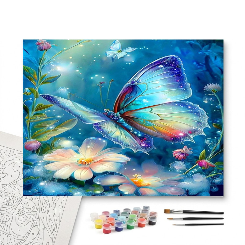 Contenu complet du kit peinture par numero Papillon Émeraude
