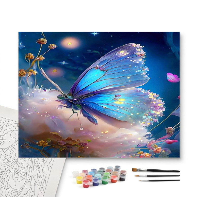 Contenu complet du kit peinture par numero Papillon Azur