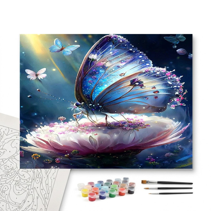 Contenu complet du kit peinture par numero Papillon Opalin