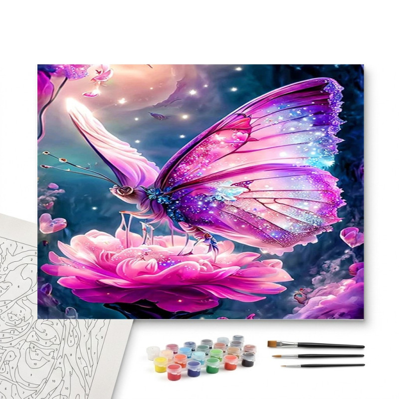 Contenu complet du kit peinture par numero Papillon Améthyste
