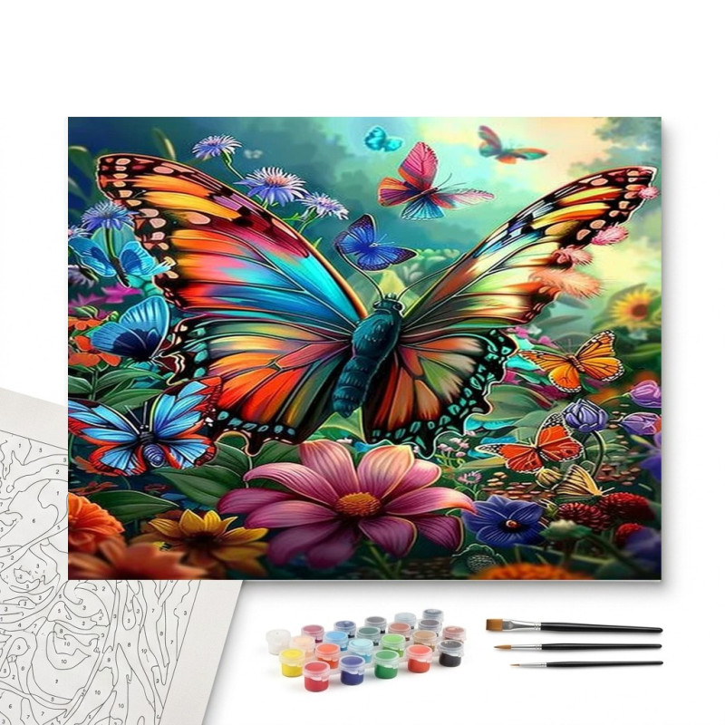Contenu complet du kit peinture par numero Duo de Papillons Exotiques