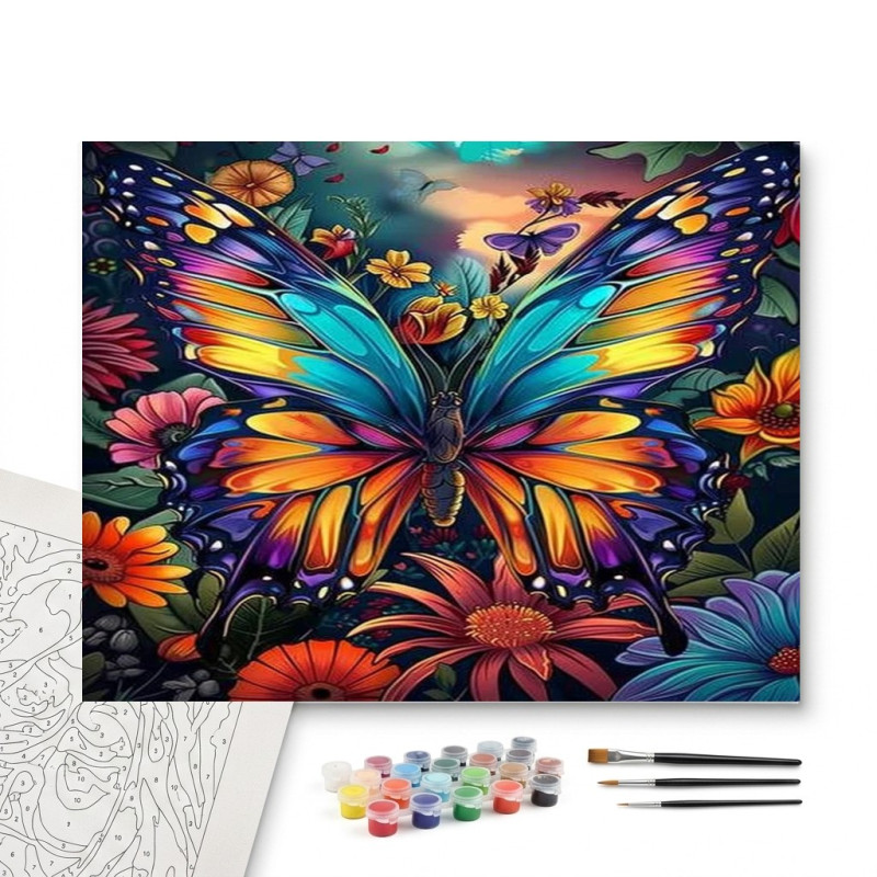 Contenu complet du kit peinture par numero Papillon Kaléidoscope