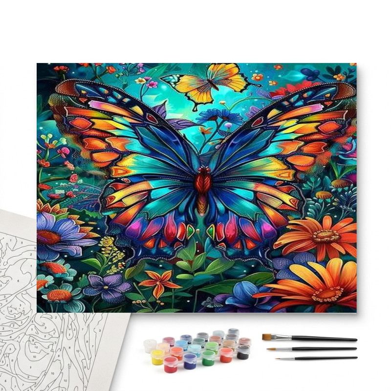 Contenu complet du kit peinture par numero Papillon Vitrail
