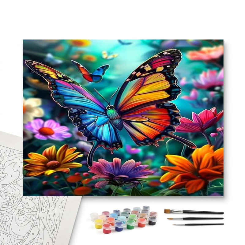 Contenu complet du kit peinture par numero Papillon Arc-en-Ciel