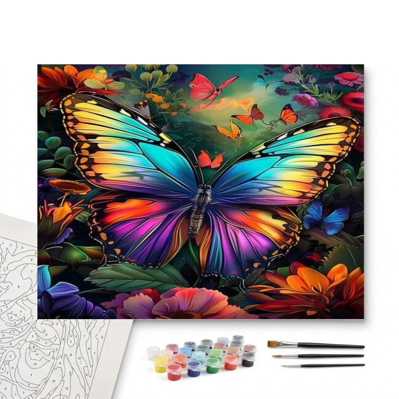 Contenu complet du kit peinture par numero Papillon Psychédélique