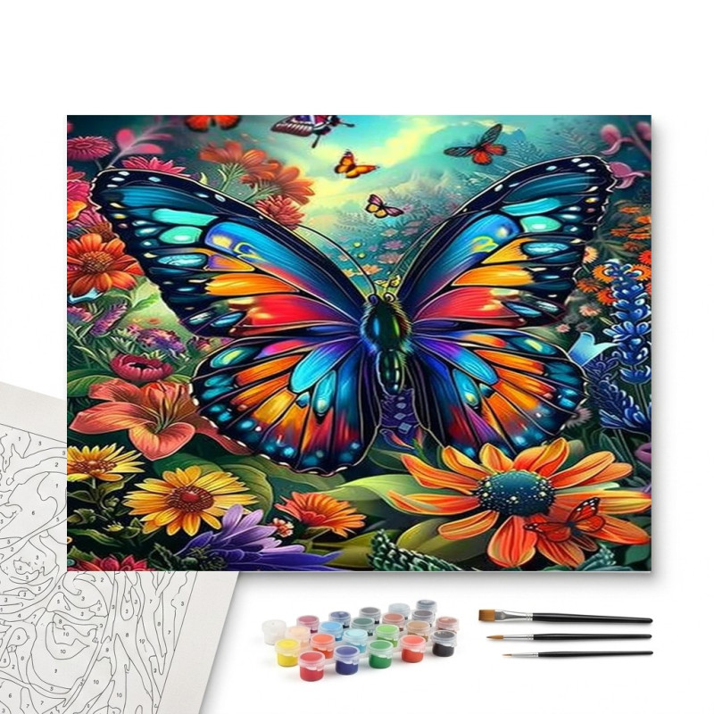 Contenu complet du kit peinture par numero Papillon Kaléidoscope