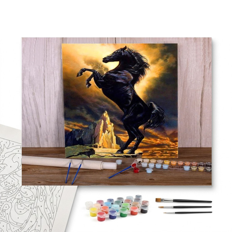 Contenu complet du kit peinture par numero Étalon de Feu Créature Ardente