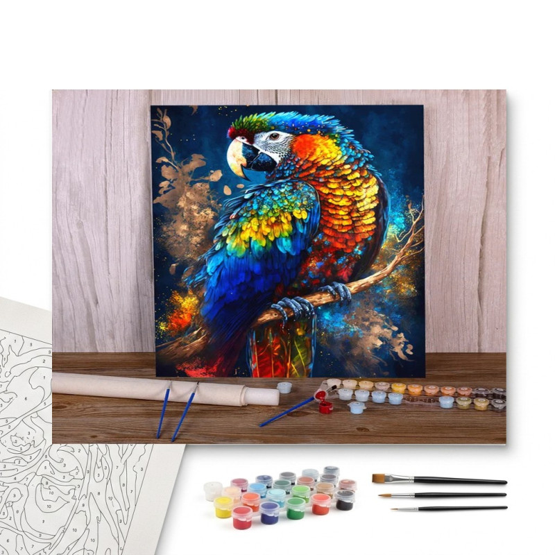 Contenu complet du kit peinture par numero Ara Cosmique : Galaxie Lointaine