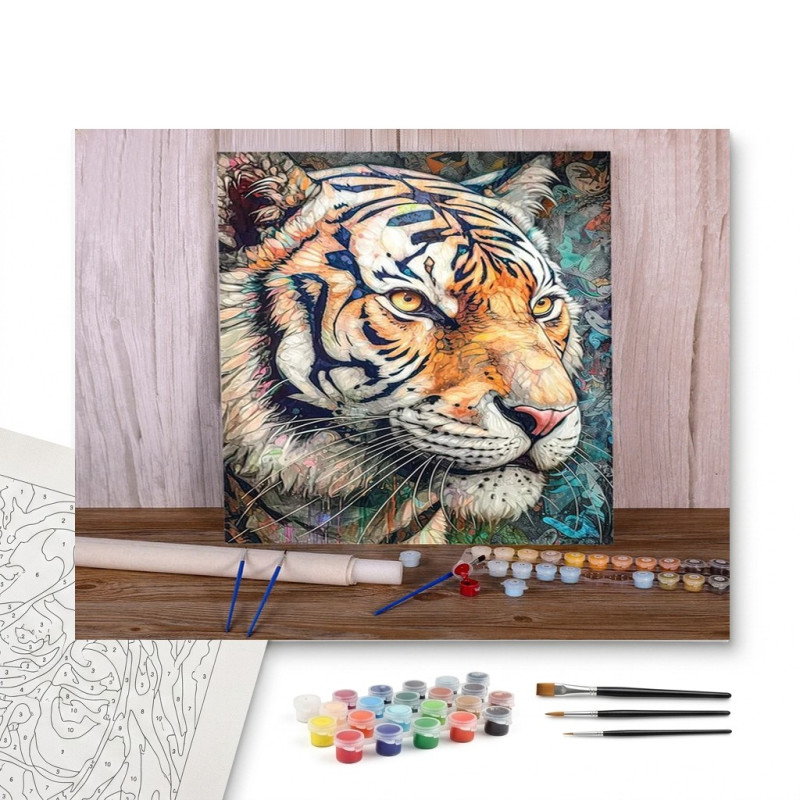 Contenu complet du kit peinture par numero Portrait de Tigre Pop Art Expressif