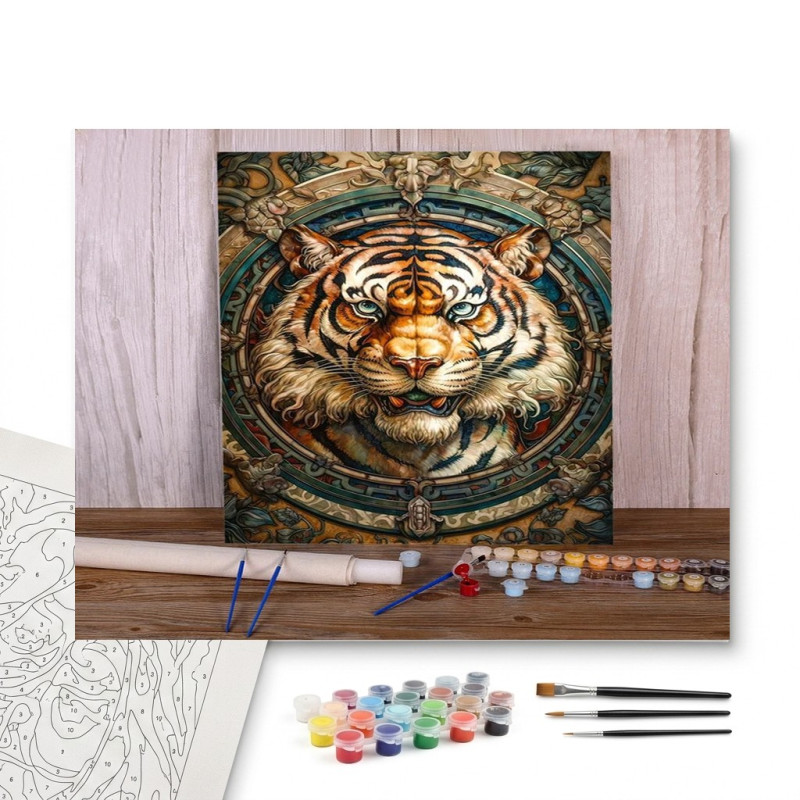 Contenu complet du kit peinture par numero Le Tigre Gardien du Sanctuaire Mystique