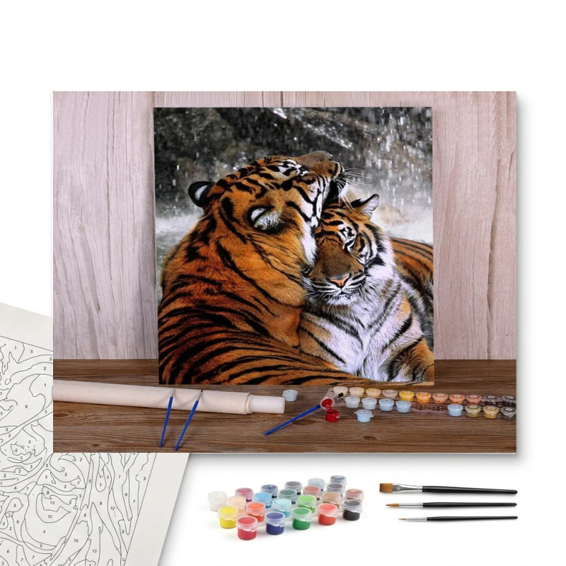 Contenu complet du kit peinture par numero Duo de Tigres en Pleine Tendresse