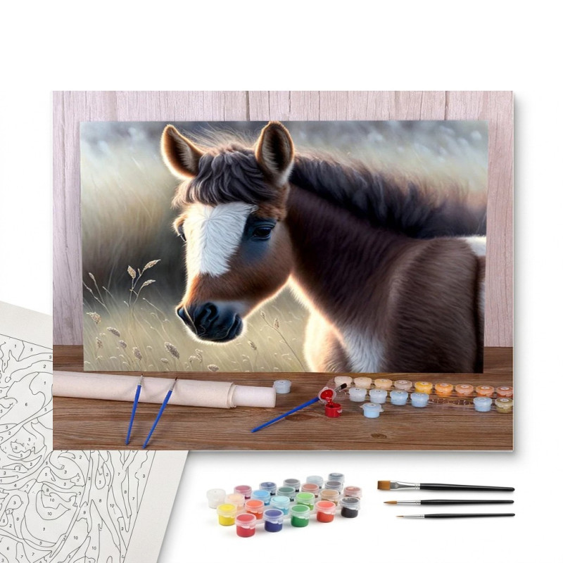 Contenu complet du kit peinture par numero Majestueuse Étalon des Plaines