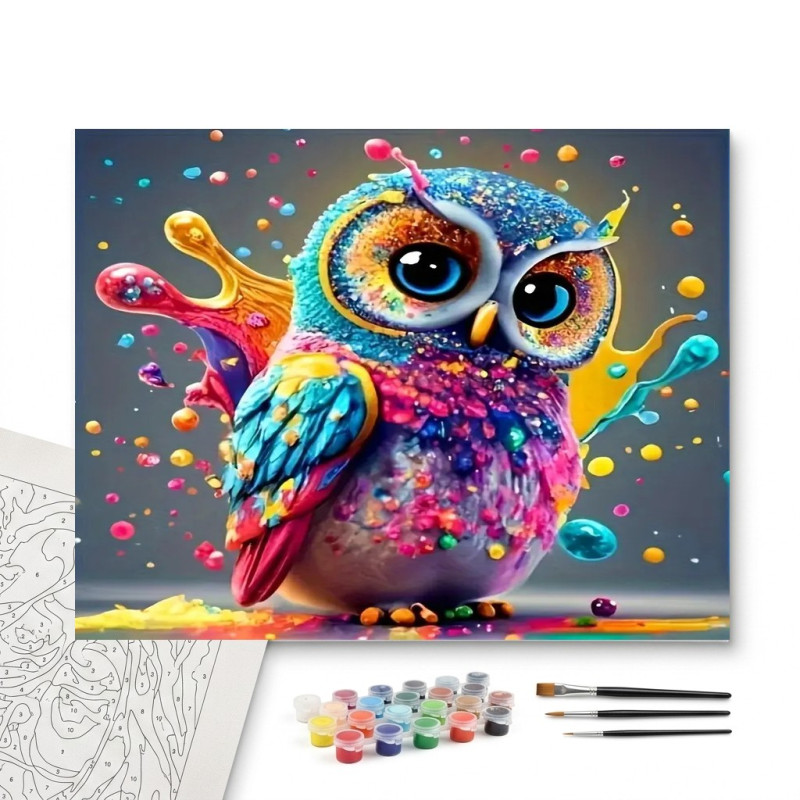Contenu complet du kit peinture par numero Hibou Pop Art Multicolore