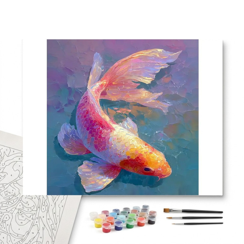 Contenu complet du kit peinture par numero Carpe Koï Éclat Irisé