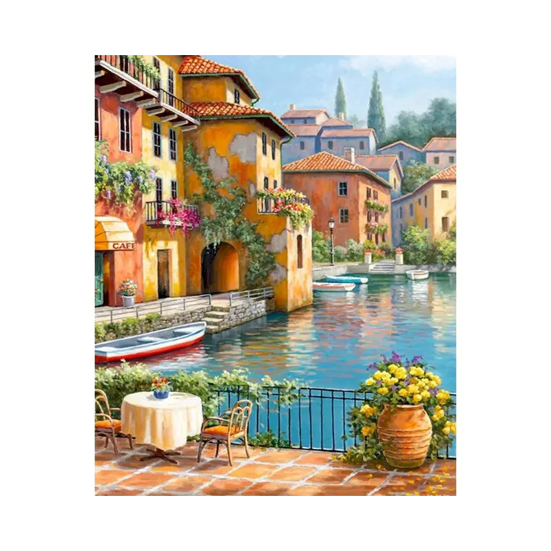 Résultat final de la peinture village méditerranéen terrasse.