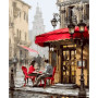 Café Parisien Romantique : Terrasse au Store Rouge Peinture par Numéro Saint-Valentin