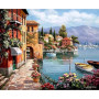 Village Méditerranéen : Bord de Lac Fleuri Peinture par Numéro Paysages