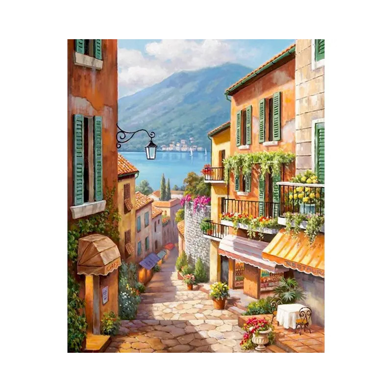 Résultat final de la peinture par numéro Ruelle au bord du lac