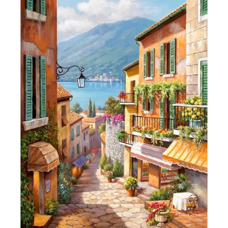 Ruelle Pittoresque au Bord du Lac Peinture par Numéro Paysages