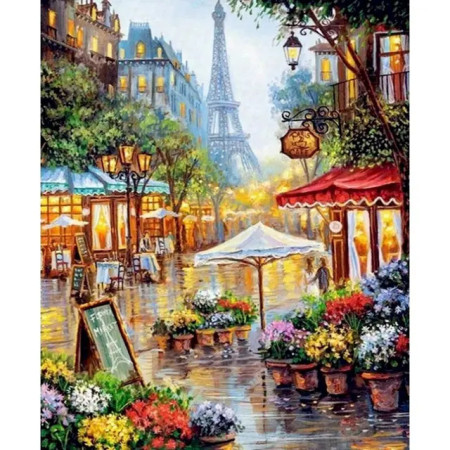 Marché Parisien et Tour Eiffel : Éclat Fleuri Peinture par Numéro Saint-Valentin